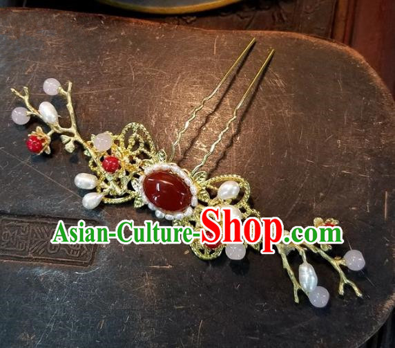 Chinese Handmade Classical Agate Hairpins Ancient Hanfu Wedding Hair Accessories for Women