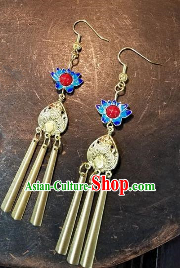 Asian Chinese Traditional Handmade Jewelry Accessories Blueing Lotus Earrings for Women