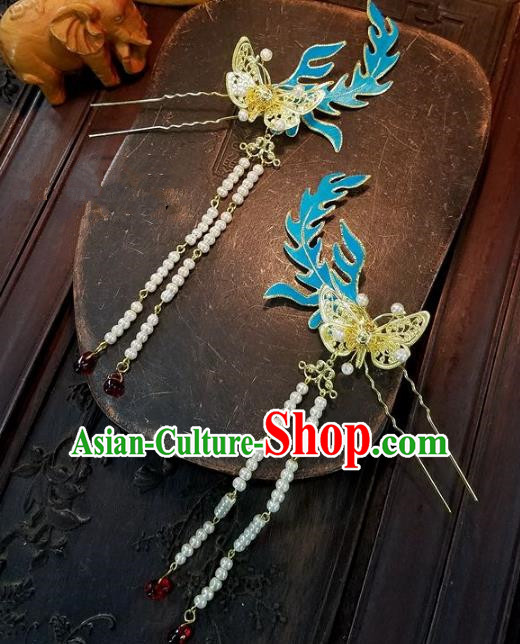 Chinese Handmade Classical Butterfly Tassel Hairpins Ancient Hanfu Wedding Hair Accessories for Women