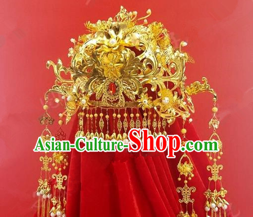 Chinese Handmade Classical Hair Accessories Ancient Wedding Headdress Extravagant Phoenix Coronet for Women