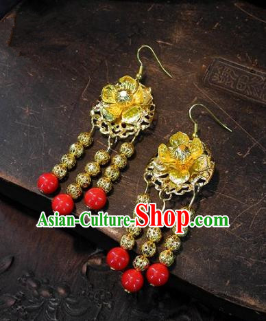 Asian Chinese Traditional Handmade Golden Earrings Jewelry Accessories Lotus Eardrop for Women