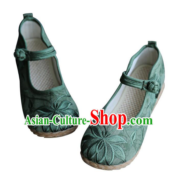 Traditional Chinese Shoes Wushu Shoes Green Hanfu Shoes Embroidered Lotus Shoes