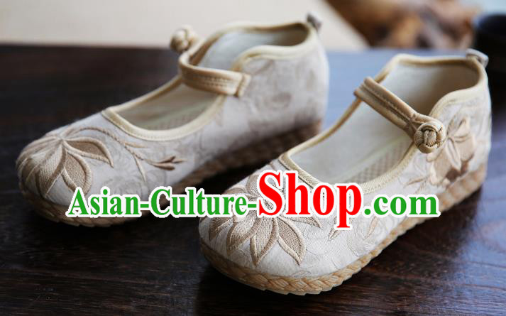 Traditional Chinese Shoes Wushu Shoes Beige Hanfu Shoes Embroidered Lotus Shoes