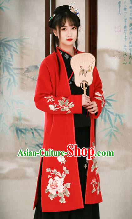 Traditional Chinese National Costume Cheongsam Blouse Tangsuit Embroidered Red Coats for Women