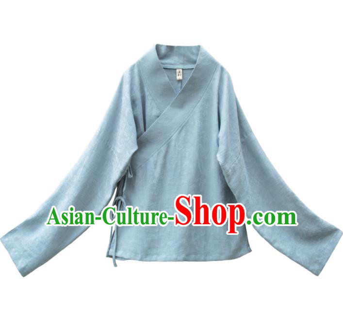 Traditional Chinese National Costume Cheongsam Blue Blouse Tangsuit Shirts for Women