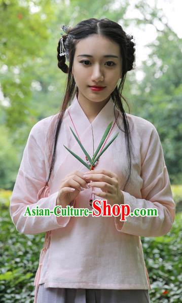 Traditional Chinese National Costume Cheongsam Pink Blouse Tangsuit Shirts for Women