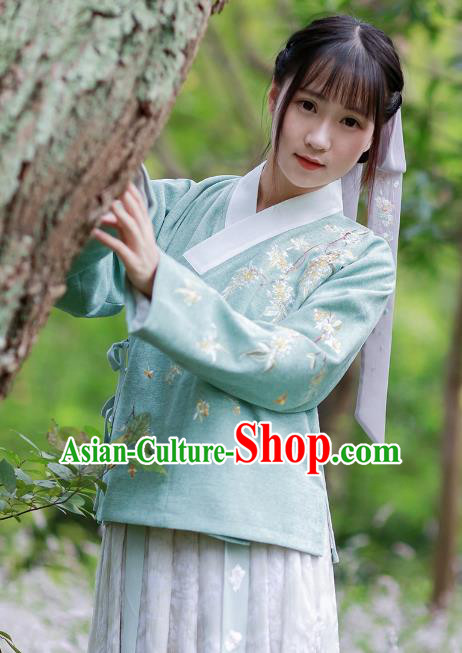 Traditional Chinese National Costume Embroidered Hanfu Green Blouse Tang Suit Shirts for Women