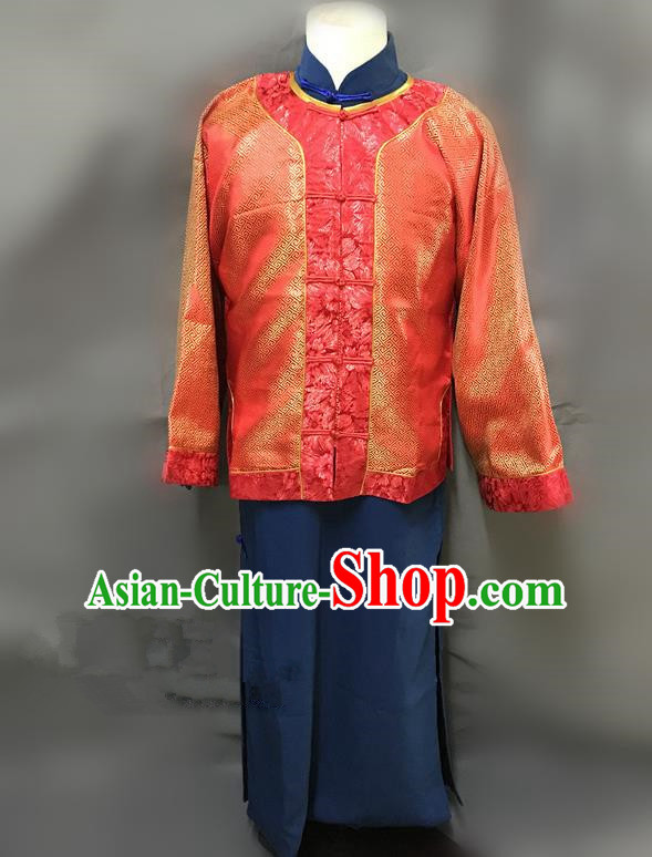 Traditional Chinese Stage Performance Red Costume Ancient Qing Dynasty Nobility Master Clothing for Men