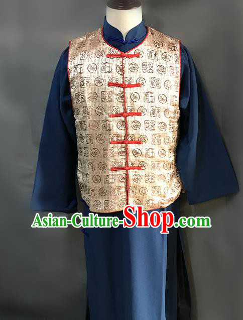 Traditional Chinese Stage Performance Costume Ancient Qing Dynasty Manchu Landlord Yellow Clothing for Men