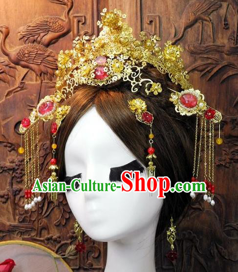 Chinese Handmade Classical Wedding Hair Accessories Ancient Hanfu Pink Jade Phoenix Coronet Headdress for Women