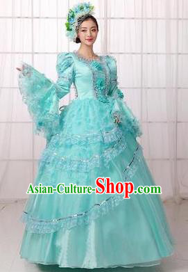 Traditional European Court Princess Renaissance Costume Dance Ball Dowager Blue Full Dress for Women