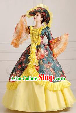 Traditional European Court Princess Renaissance Costume Dance Ball Dowager Yellow Full Dress for Women