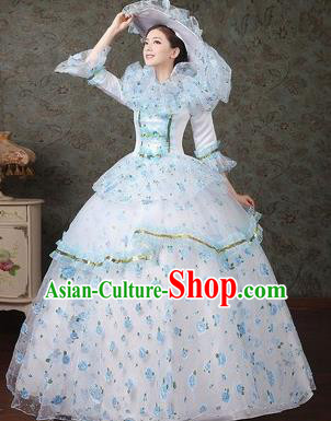 Traditional European Court Dowager Renaissance Costume Dance Ball White Full Dress for Women