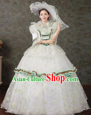 Traditional European Court Princess Renaissance Costume Dance Ball White Full Dress for Women