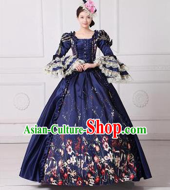 Traditional European Court Princess Renaissance Costume Dance Ball Navy Layered Full Dress for Women