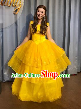 Traditional European Court Princess Renaissance Costume Dance Ball Yellow Bubble Full Dress for Women