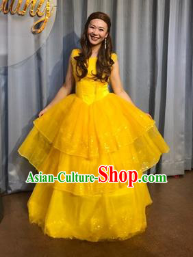 Traditional European Court Princess Renaissance Costume Dance Ball Yellow Bubble Full Dress for Women