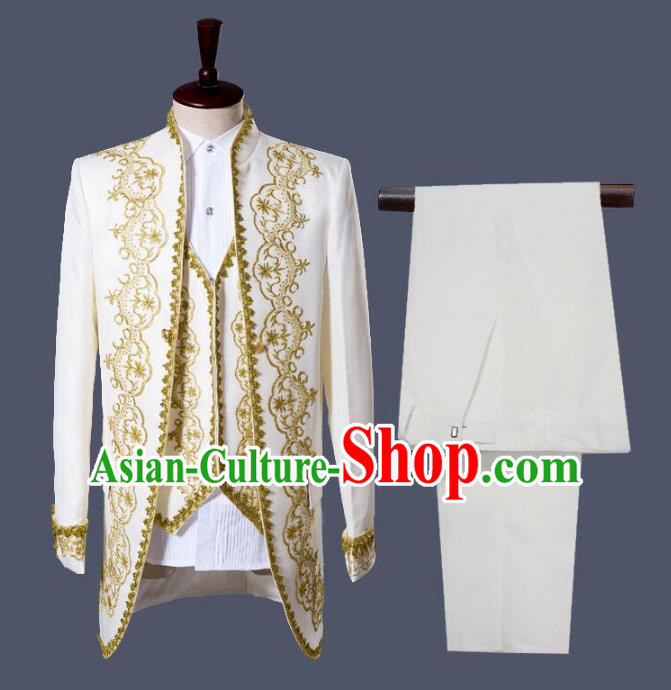 Traditional European Venice Court Prince Renaissance Costume Dance Ball Palace White Clothing for Men