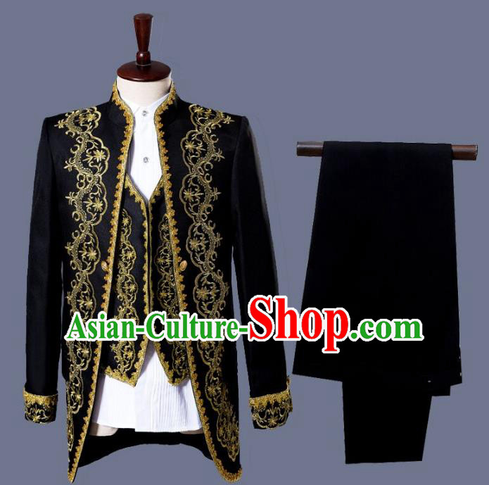 Traditional European Venice Court Prince Renaissance Costume Dance Ball Palace Black Clothing for Men