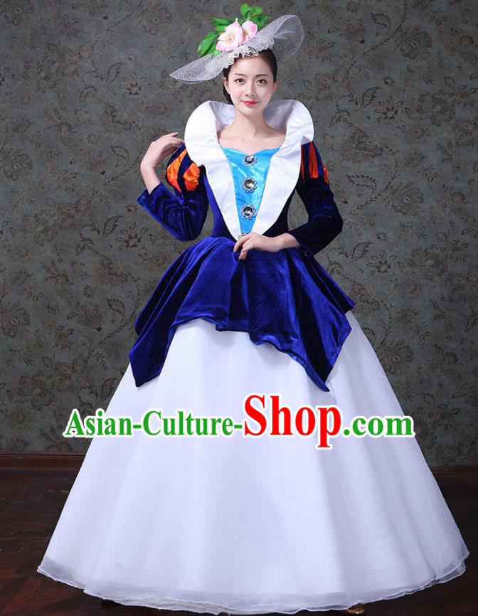 Traditional European Court Princess Renaissance Costume Dance Ball Royalblue Velvet Full Dress for Women