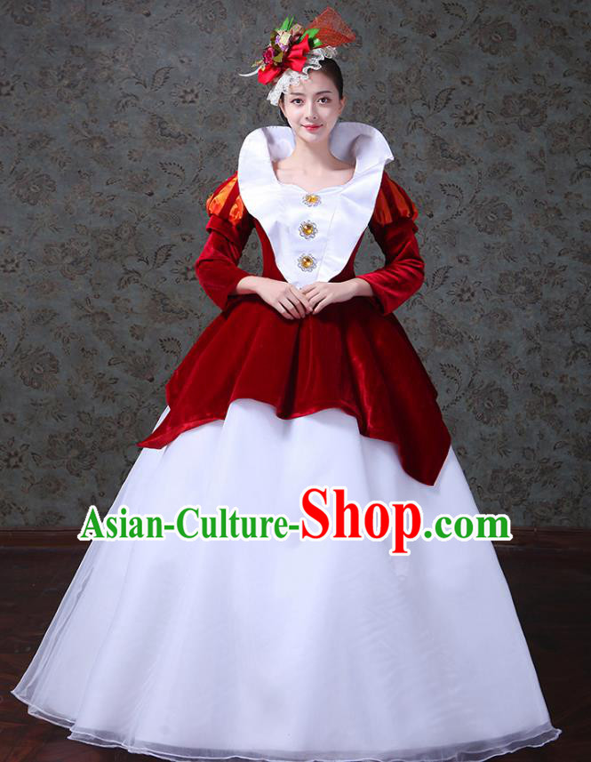 Traditional European Court Princess Renaissance Costume Dance Ball Red Velvet Full Dress for Women