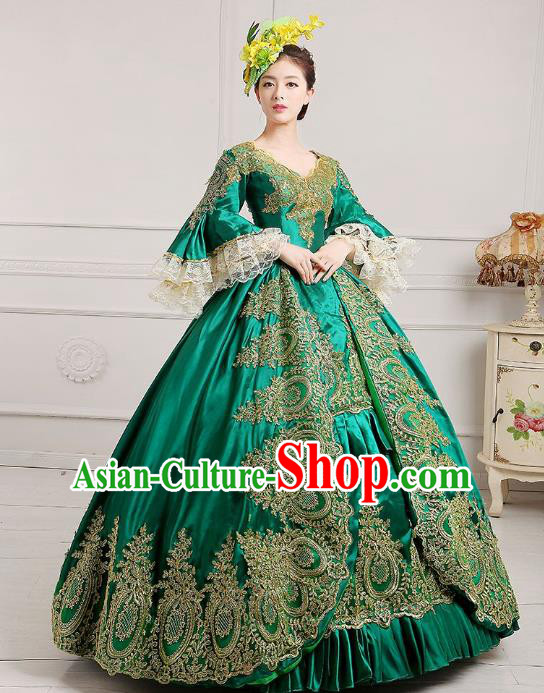 Traditional European Court Princess Renaissance Costume Dance Ball Green Lace Full Dress for Women