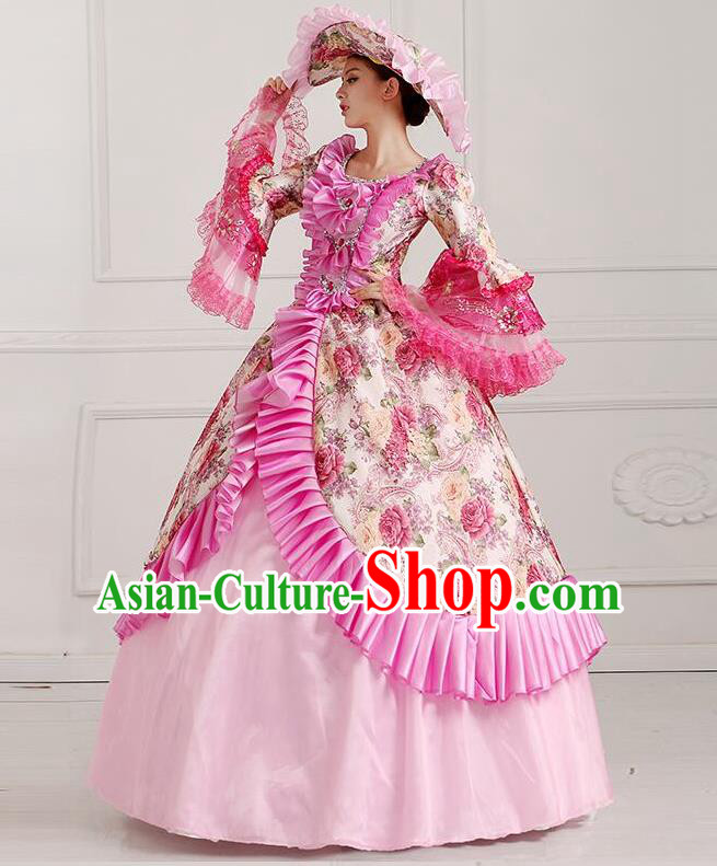 Traditional European Court Noblewoman Renaissance Costume Dance Ball Princess Pink Dress for Women