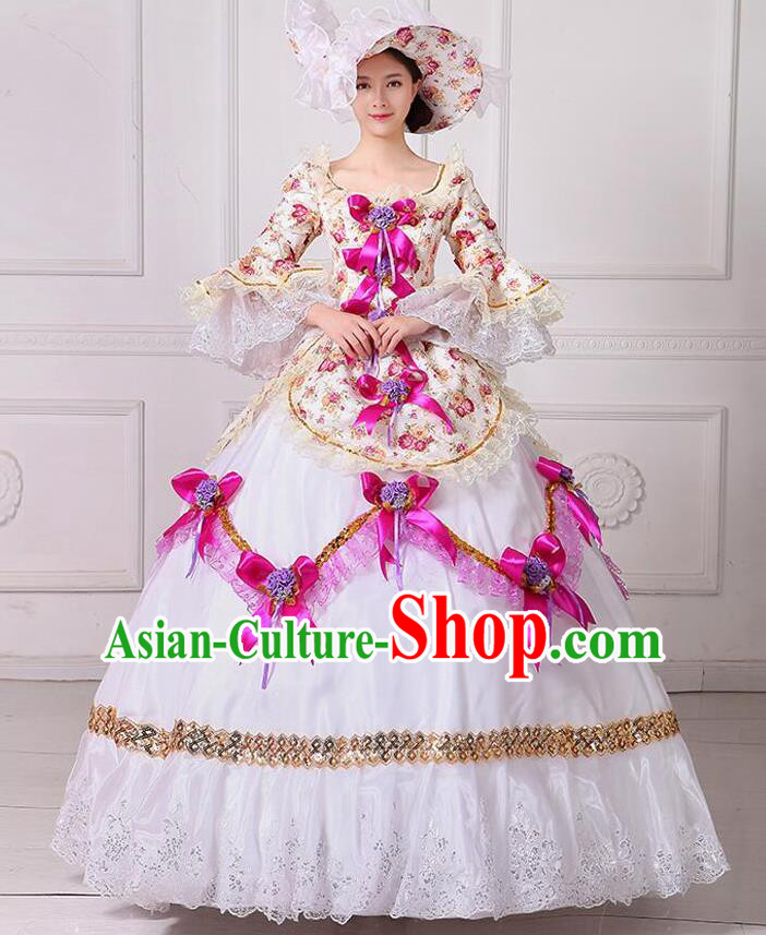 Traditional European Court Noblewoman Renaissance Costume Dance Ball Princess Rosy Bowknot Dress for Women