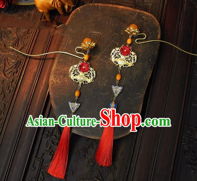 Chinese Handmade Classical Wedding Hair Accessories Ancient Hanfu Step Shake Tassel Hairpins for Women