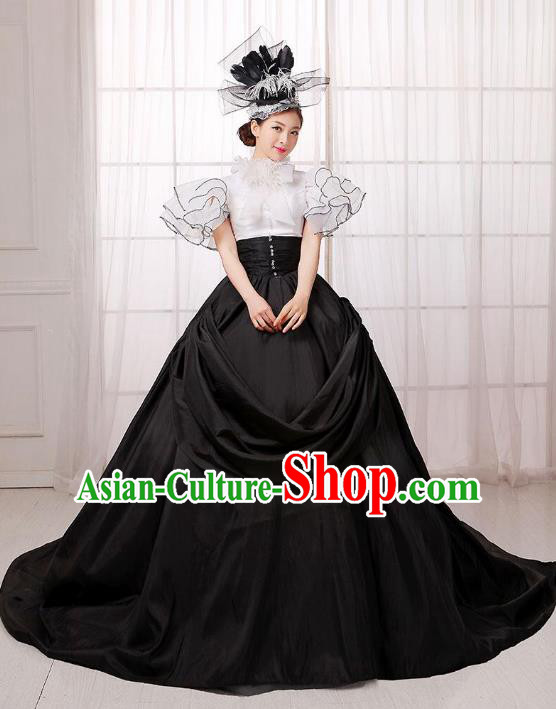 Traditional European Court Noblewoman Renaissance Costume Dance Ball Princess Black Full Dress for Women