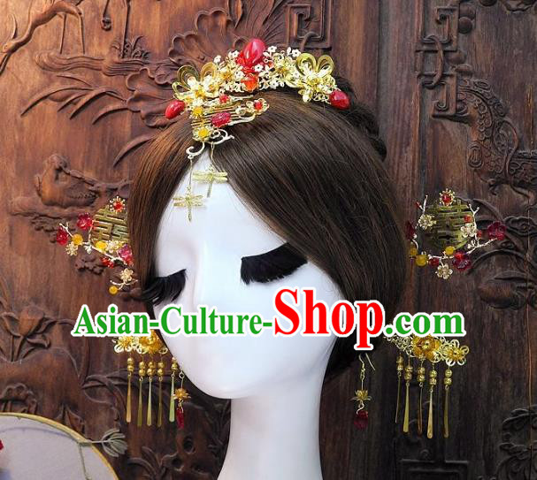 Chinese Handmade Classical Wedding Hair Accessories Ancient Hanfu Hairpins Bride Tassel Phoenix Coronet for Women