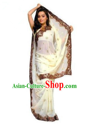 Traditional Asian India Stage Performance Costume Hindustan Indian National White Dress Clothing for Women