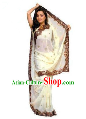 Traditional Asian India Stage Performance Costume Hindustan Indian National White Dress Clothing for Women
