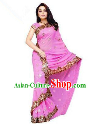 Traditional Asian India Stage Performance Costume Hindustan Indian National Pink Dress Clothing for Women