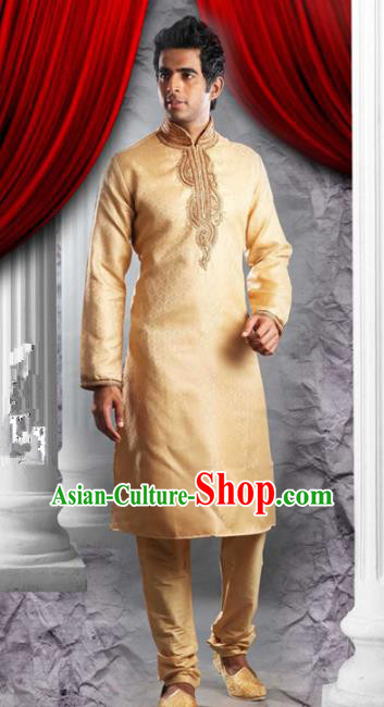 Traditional Asian India Stage Performance Yellow Costume Hindustan Indian National Clothing for Men