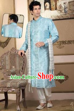 Traditional Asian India Stage Performance Blue Costume Hindustan Indian Prince National Clothing for Men