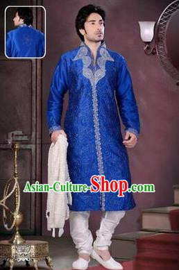 Traditional Asian India Stage Performance Royalblue Costume Hindustan Indian Prince National Clothing for Men