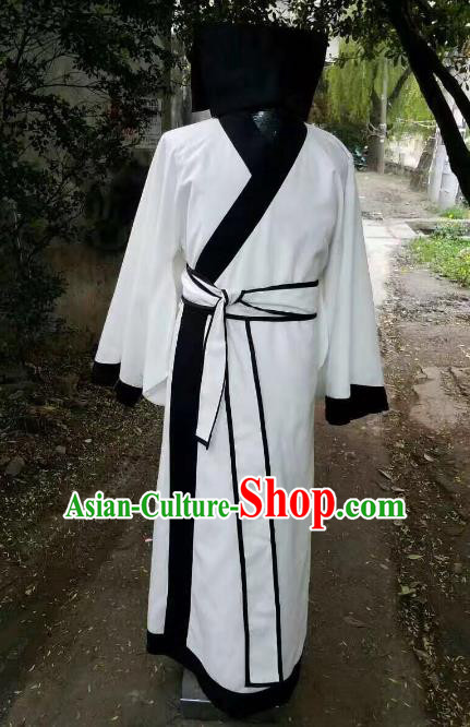 Traditional Chinese Stage Performance Costume Ancient Han Dynasty Scholar White Robe for Men