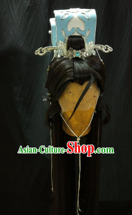 Traditional China Ancient Cosplay Prince Hair Accessories Wig and Headwear for Men