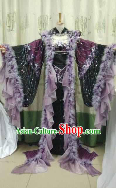 Traditional China Ancient Cosplay Swordsman Costume Palace Queen Purple Dress for Women