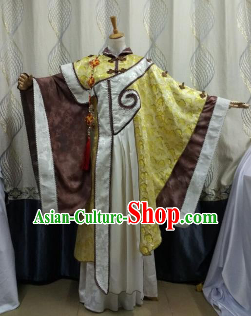 Traditional China Ancient Cosplay Swordsman Costume Taoist Priest Yellow Robe for Men