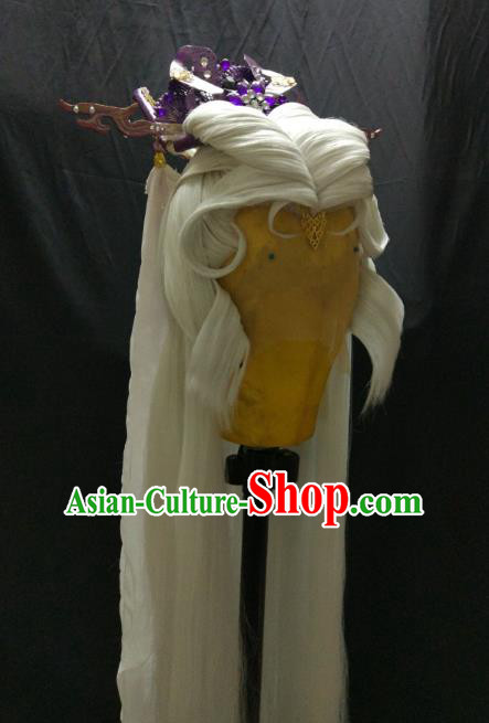 Traditional China Ancient Cosplay Palace Lady Swordswoman Wig and Hair Accessories for Women