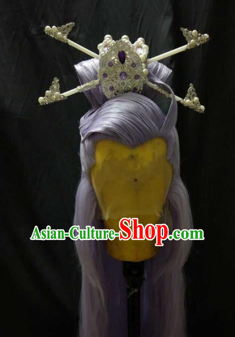 Traditional China Ancient Cosplay Royal Highness Wig and Hair Accessories Hairpins for Men