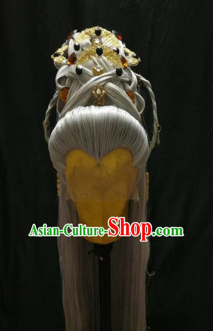 Traditional China Ancient Cosplay Swordsman Nobility Childe Wig and Hair Accessories Headwear for Men