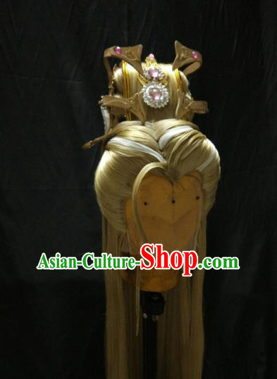 Traditional China Ancient Cosplay Swordsman Wig and Hair Accessories for Men