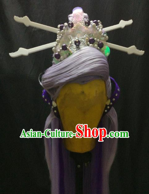 Traditional China Ancient Cosplay Princess Swordswoman Wig and Hair Accessories Hairpins