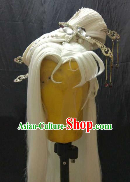 Traditional China Ancient Cosplay Swordsman Asmodians Lady Hair Accessories Wig and Hairpins for Women