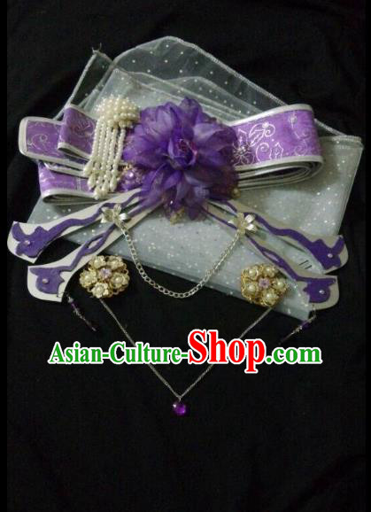 Traditional China Ancient Cosplay Swordswoman Halloween Hair Accessories Purple Bowknot for Women