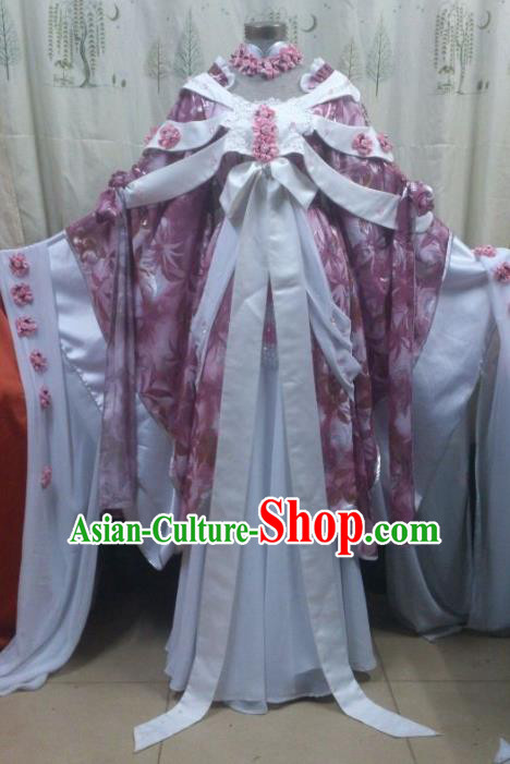 Traditional China Ancient Cosplay Asmodians Princess Costume Hanfu Purple Dress for Women