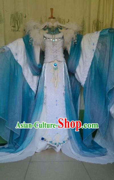 China Ancient Cosplay Palace Princess Costume Fairy Traditional Hanfu Blue Dress for Women